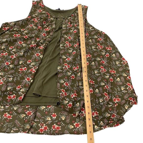 Lily Morgan Womens V Neck Olive Green Floral Sleeveless Blouse Top Size 2X​​​​​ - Picture 6 of 6